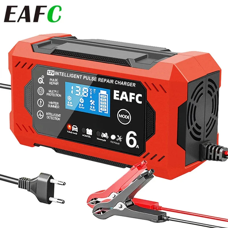 12V 6A Smart Car Battery Charger with LCD Display