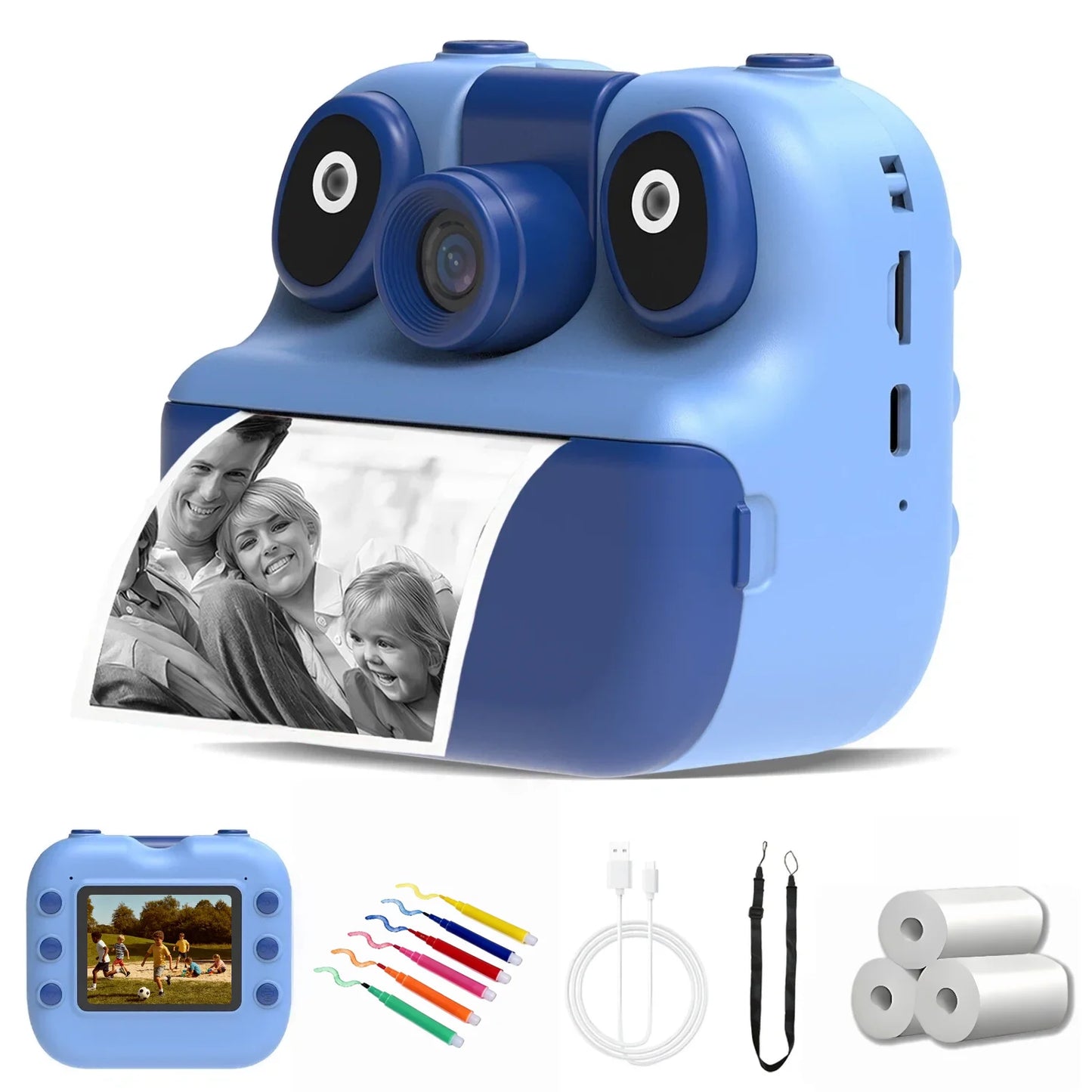 Dark Blue Color Kids Instant Print Camera with 2.8" Screen & 1080P Video