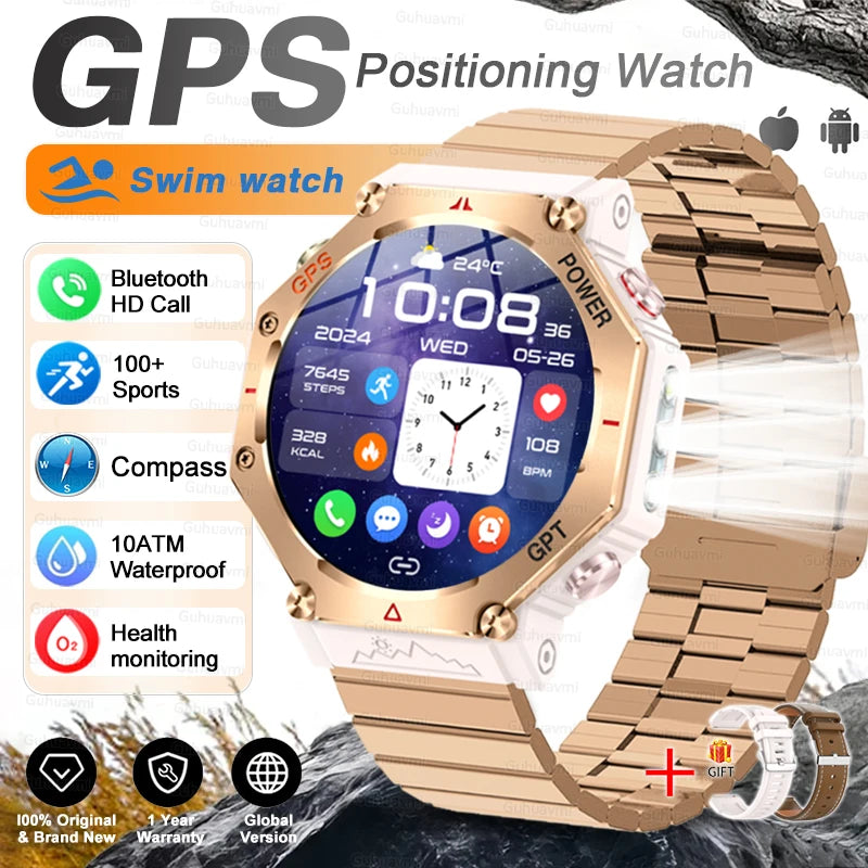 Gold Steel B 2A Color Rugged GPS Outdoor Smartwatch – AMOLED, 10ATM, Compass