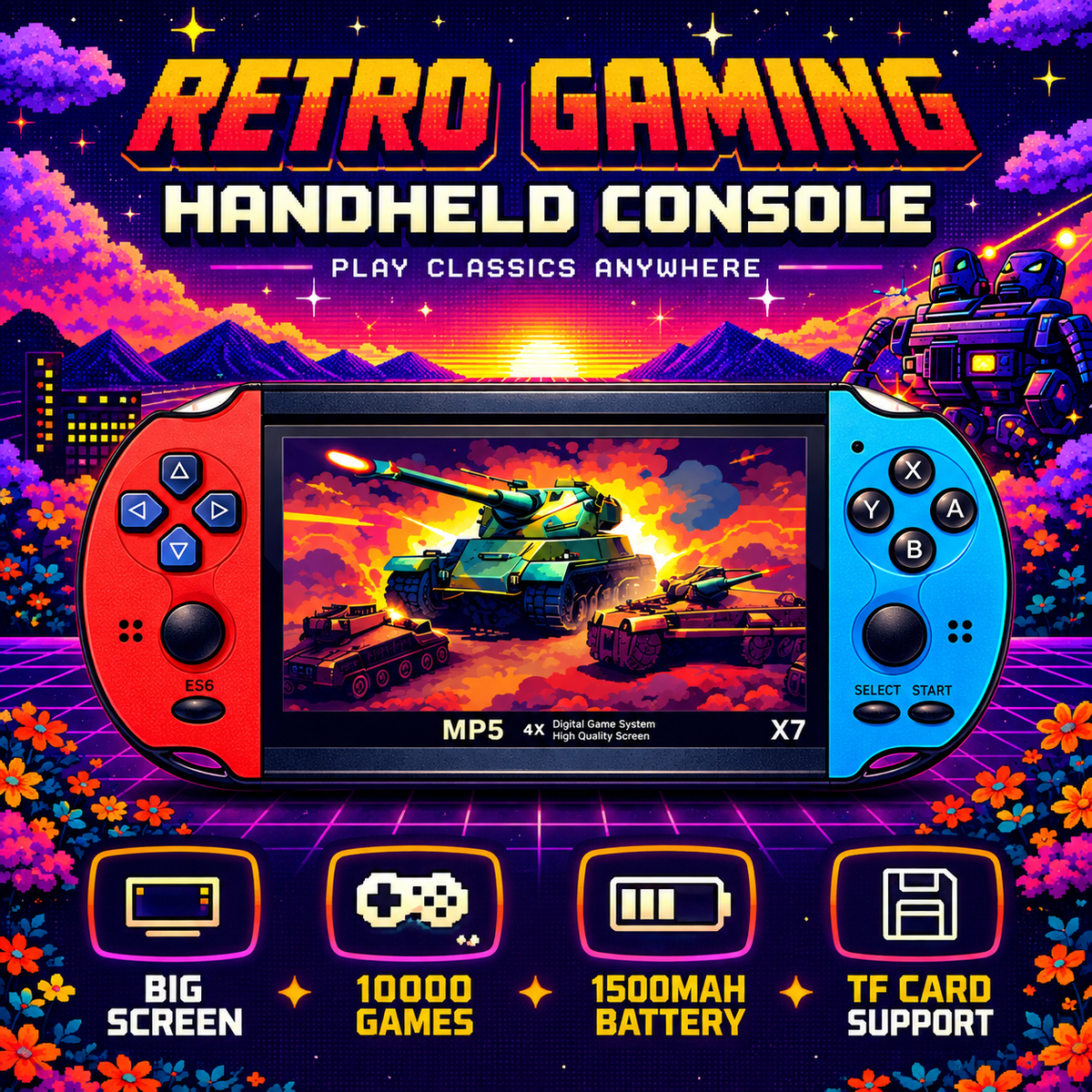 Tech Spark Retro Handheld Console – 4.3" Screen, 10,000+ Games