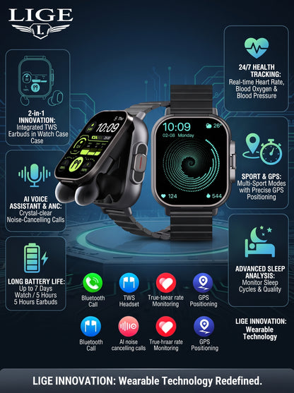 2-in-1 Smartwatch with Wireless Earbuds | Fitness & Bluetooth