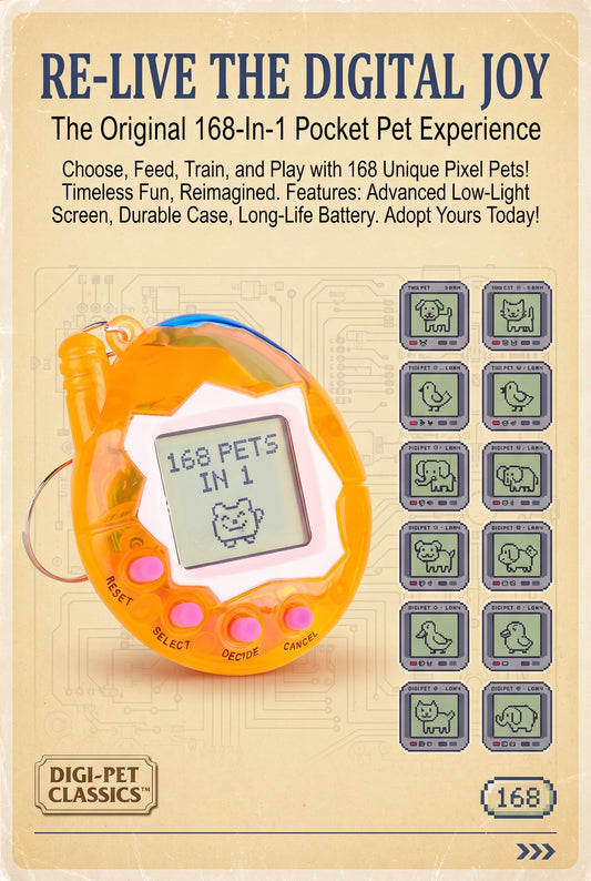Retro Virtual Pet Keychain | 168-in-1 Digital Pet Toy