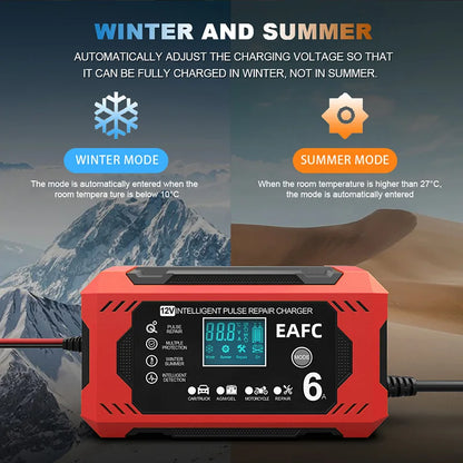 12V 6A Smart Car Battery Charger with LCD Display