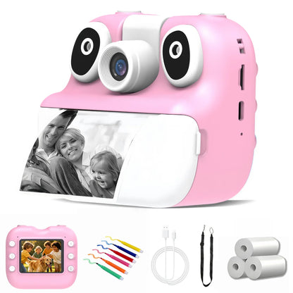 Cute Pink Color Kids Instant Print Camera with 2.8" Screen & 1080P Video