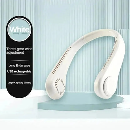 F260 white Color Portable Hanging Neck Fan 8000mAh – Bladeless USB Cooling