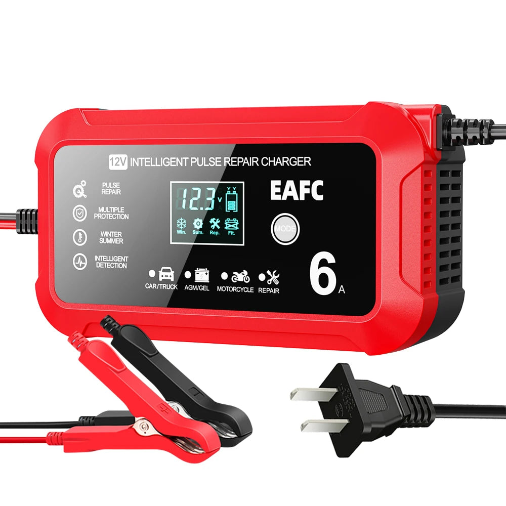 New 12V 6A US plug Color 12V 6A Smart Car Battery Charger with LCD Display