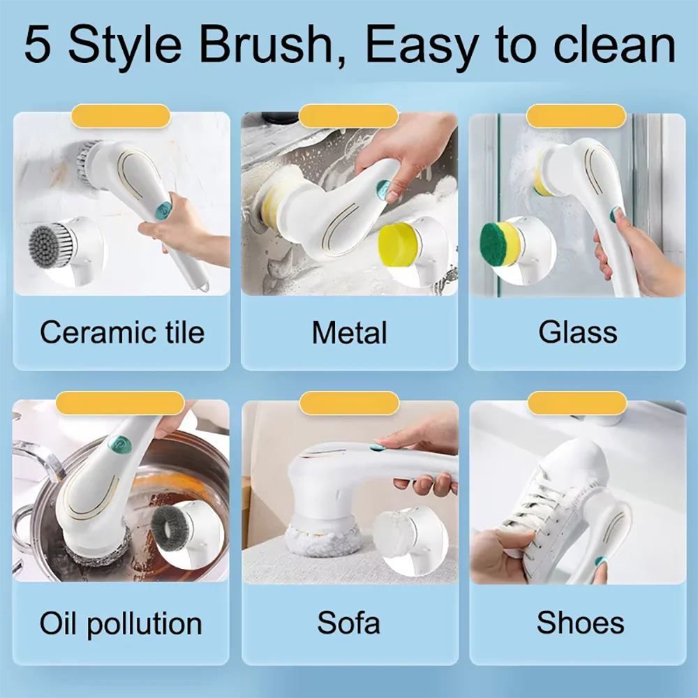 5-in-1 Electric Cleaning Brush – Cordless Rotating Scrubber