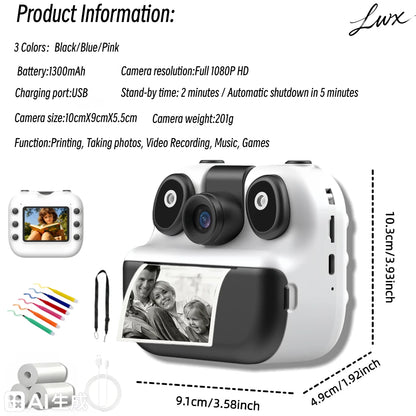 Kids Instant Print Camera with 2.8" Screen & 1080P Video