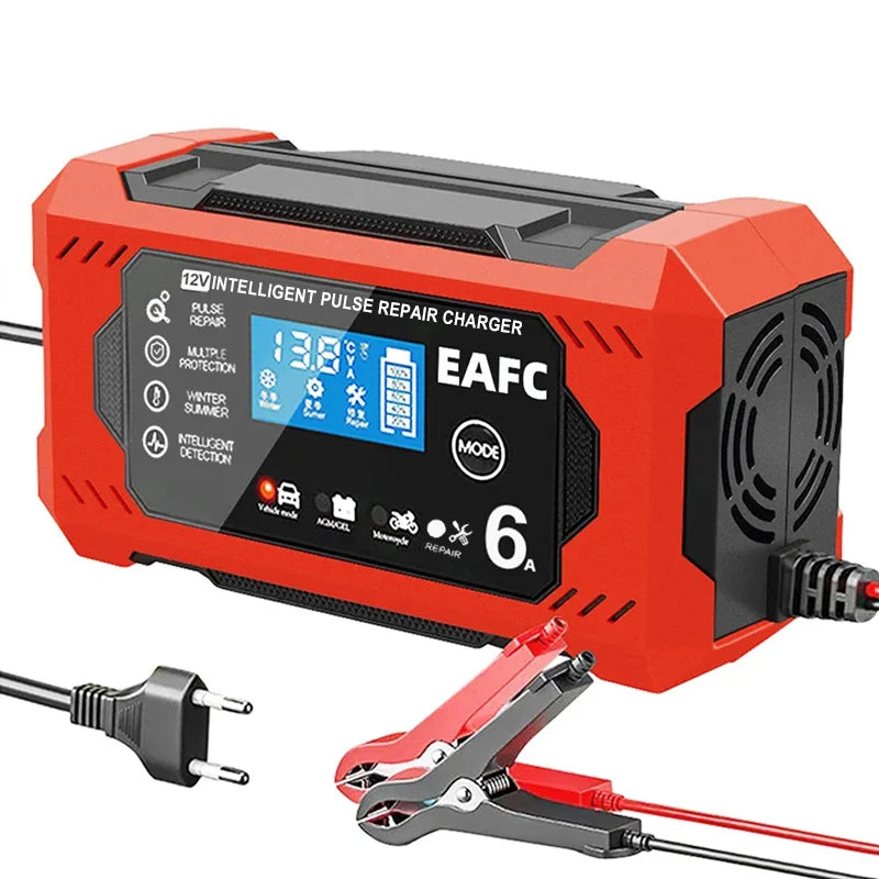 red 101187-Red Color 12V 6A Smart Car Battery Charger with LCD Display