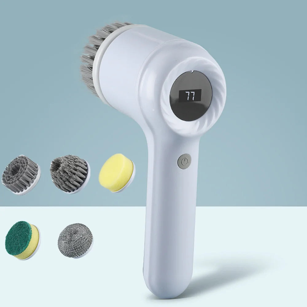 White Color USB Electric Rotary Scrubber Cleaning Brush – 5 Heads