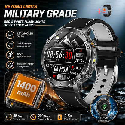 Starlight Leather Color Outdoor GPS Smartwatch With 1400mAh Battery & Flashlight