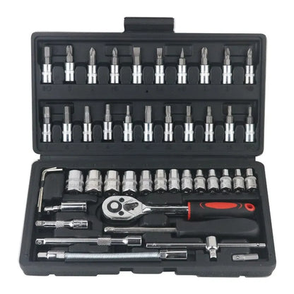46PCS Black Color 46-Piece 1/4" Socket Wrench Set – Compact Car Repair Kit