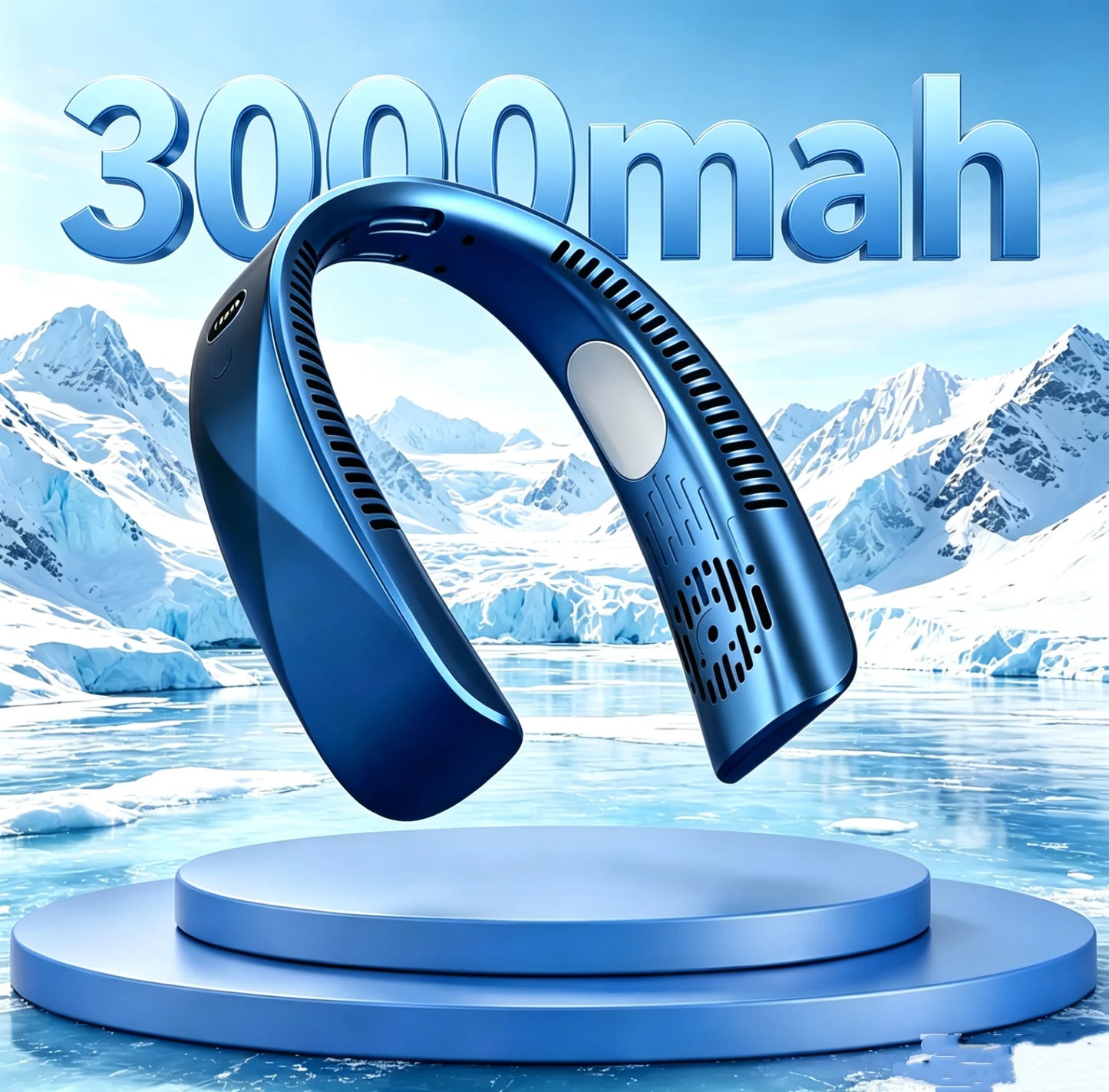 F005blue Color Portable Hanging Neck Fan 8000mAh – Bladeless USB Cooling