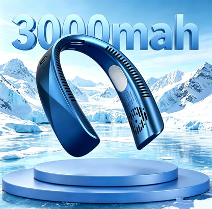 F005blue Color Portable Hanging Neck Fan 8000mAh – Bladeless USB Cooling