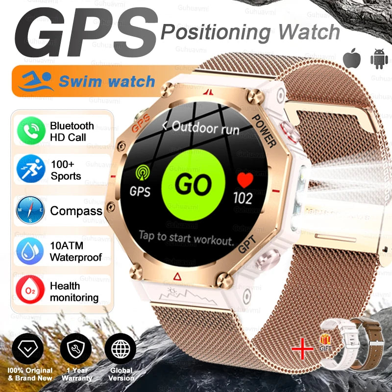Gold Mesh Belt 2A Color Rugged GPS Outdoor Smartwatch – AMOLED, 10ATM, Compass