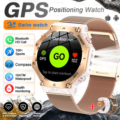 Gold Mesh Belt 2A Color Rugged GPS Outdoor Smartwatch – AMOLED, 10ATM, Compass