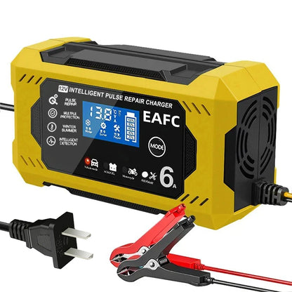 US Plug yellow Color 12V 6A Smart Car Battery Charger with LCD Display