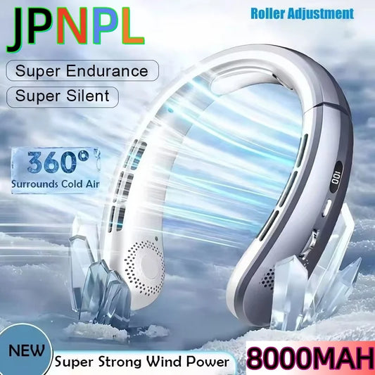 Portable Hanging Neck Fan 8000mAh – Bladeless USB Cooling