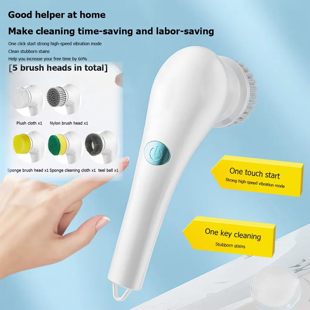 5-in-1 Electric Cleaning Brush – Cordless Rotating Scrubber