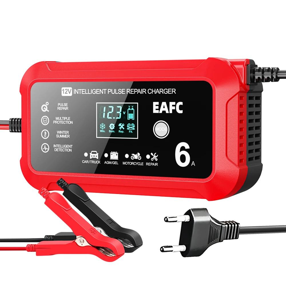 New 12V 6A UE plug Color 12V 6A Smart Car Battery Charger with LCD Display