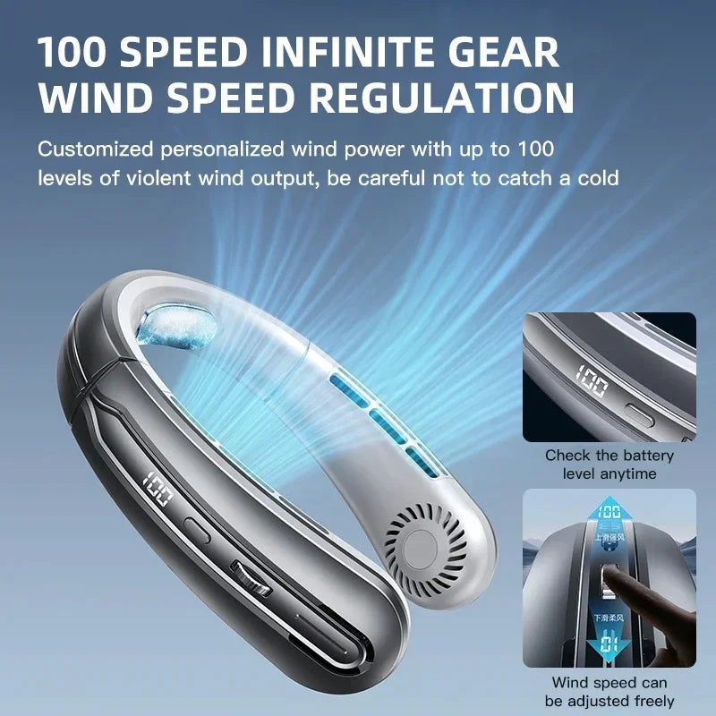 Portable Hanging Neck Fan 8000mAh – Bladeless USB Cooling