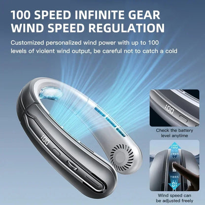 Portable Hanging Neck Fan 8000mAh – Bladeless USB Cooling