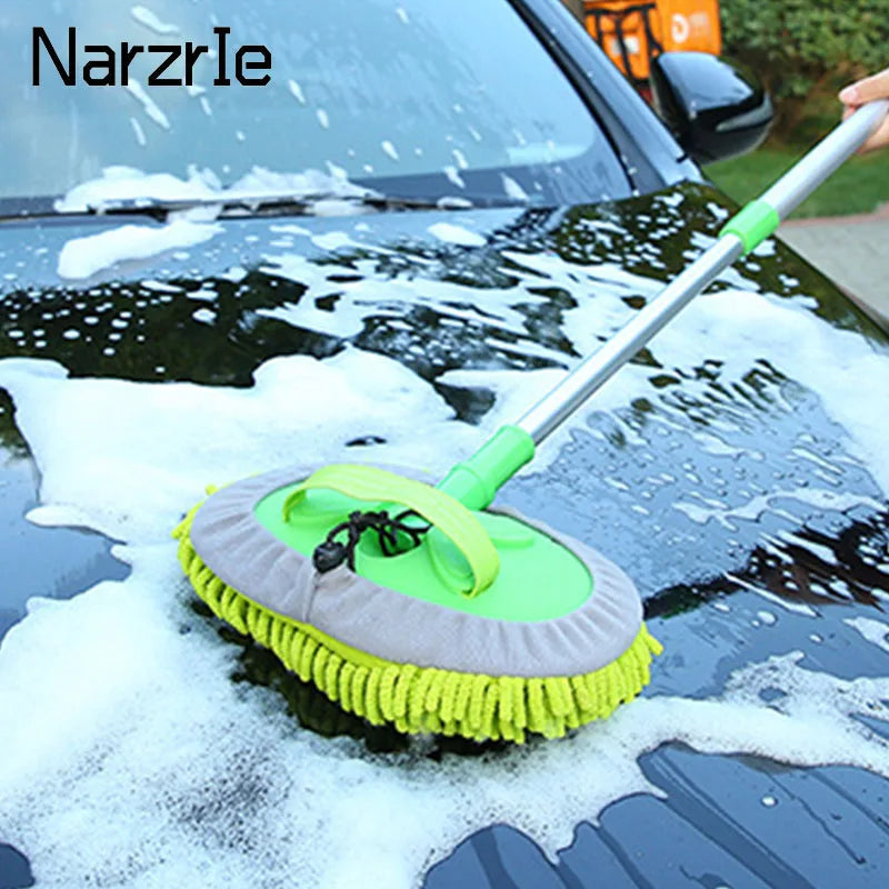 Telescoping Chenille Car Wash Mop – 2-in-1 Detailing Brush