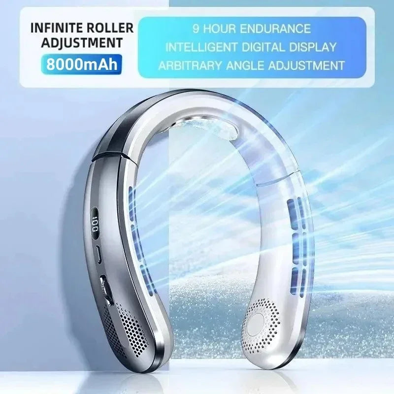 Portable Hanging Neck Fan 8000mAh – Bladeless USB Cooling