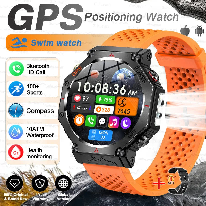 orange Black Color Rugged GPS Outdoor Smartwatch – AMOLED, 10ATM, Compass