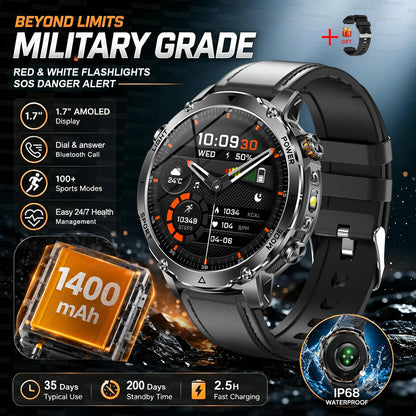 Black Leather Color Outdoor GPS Smartwatch With 1400mAh Battery & Flashlight