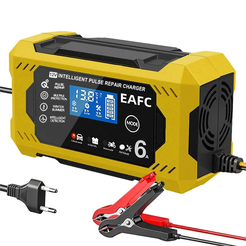 yellow 101187-Yellow Color 12V 6A Smart Car Battery Charger with LCD Display