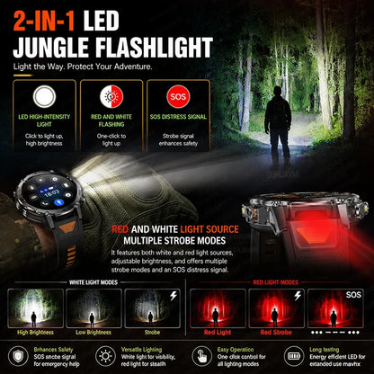 Outdoor GPS Smartwatch With 1400mAh Battery & Flashlight