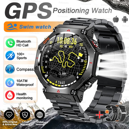 Black Steel 2A Color Rugged GPS Outdoor Smartwatch – AMOLED, 10ATM, Compass