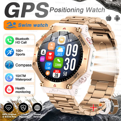 Gold Steel 2A Color Rugged GPS Outdoor Smartwatch – AMOLED, 10ATM, Compass