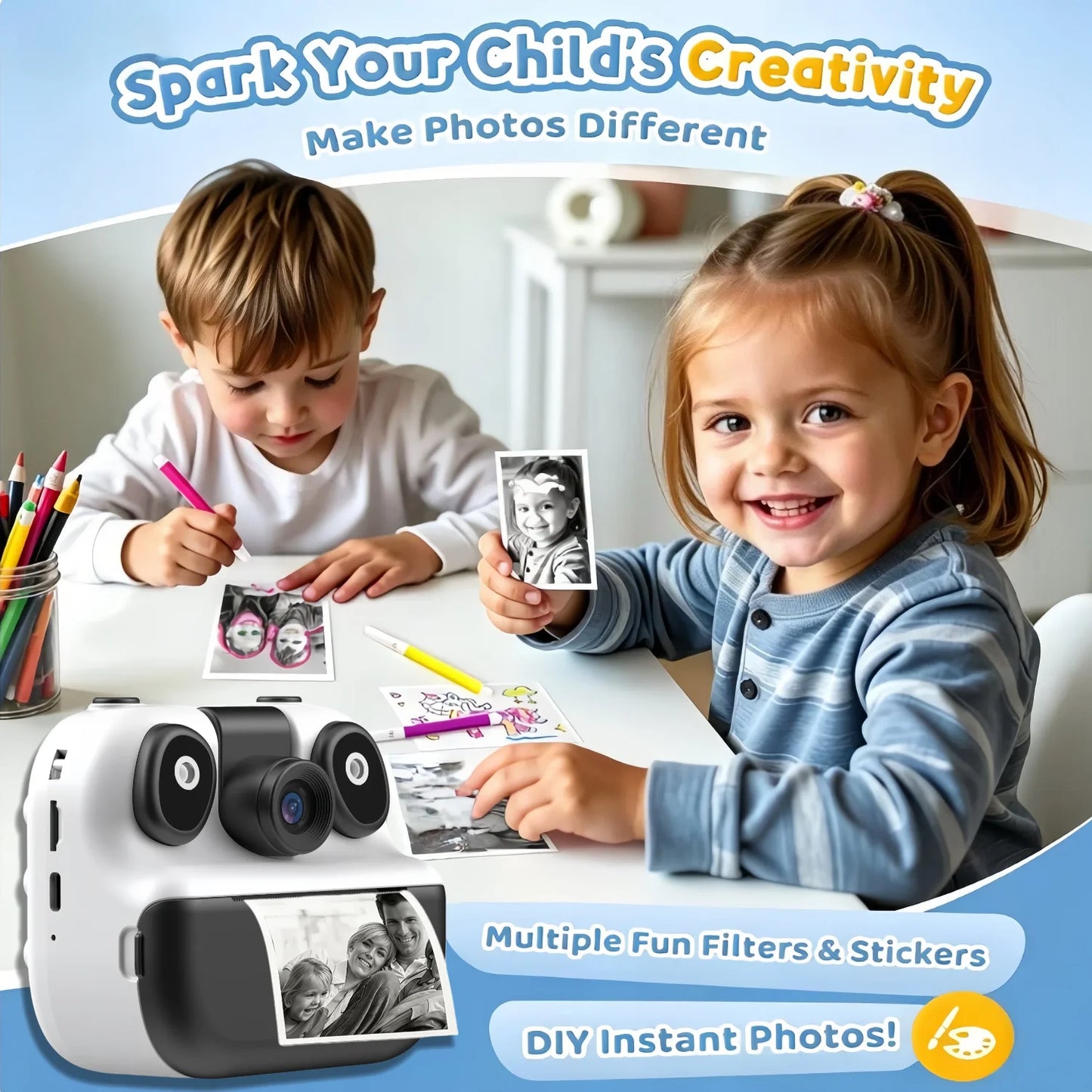 Kids Instant Print Camera with 2.8" Screen & 1080P Video