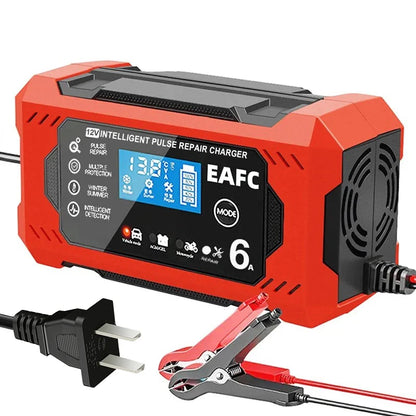 US Plug red Color 12V 6A Smart Car Battery Charger with LCD Display