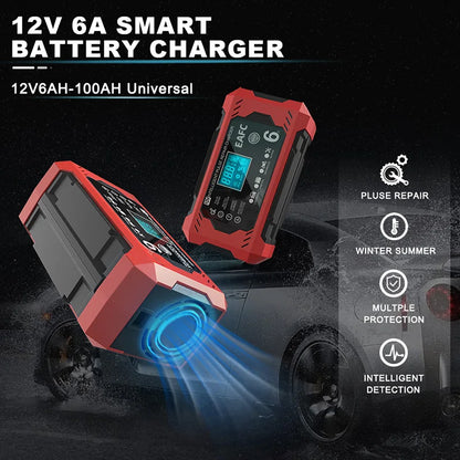12V 6A Smart Car Battery Charger with LCD Display