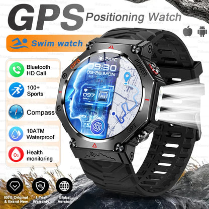 Black Color Rugged GPS Outdoor Smartwatch – AMOLED, 10ATM, Compass