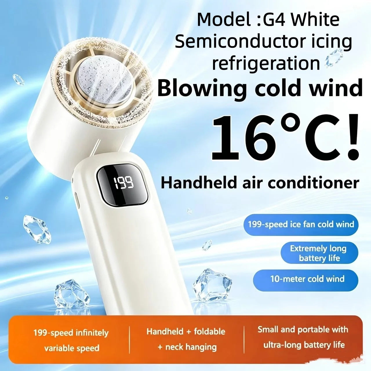 DS27White Color Portable Hanging Neck Fan 8000mAh – Bladeless USB Cooling
