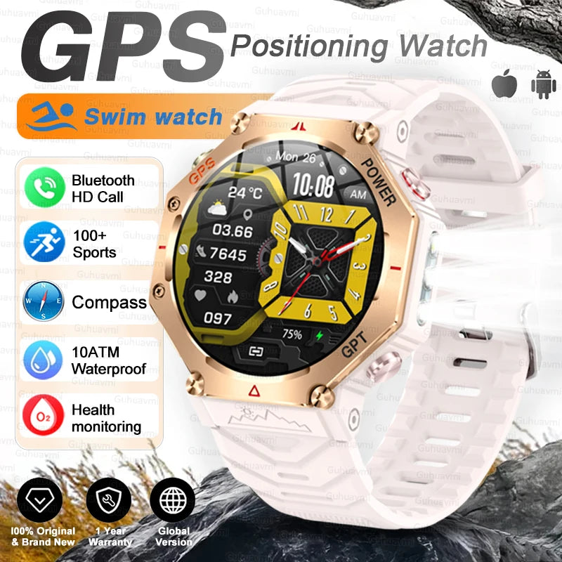 pink Color Rugged GPS Outdoor Smartwatch – AMOLED, 10ATM, Compass