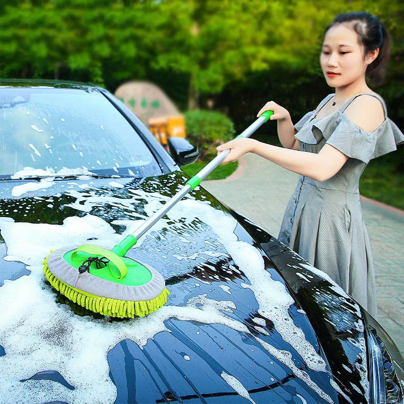 Telescoping Chenille Car Wash Mop – 2-in-1 Detailing Brush