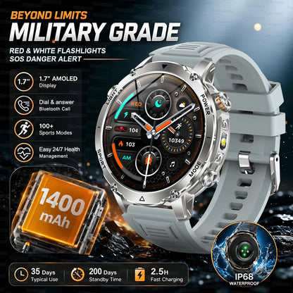 Grey Color Outdoor GPS Smartwatch With 1400mAh Battery & Flashlight