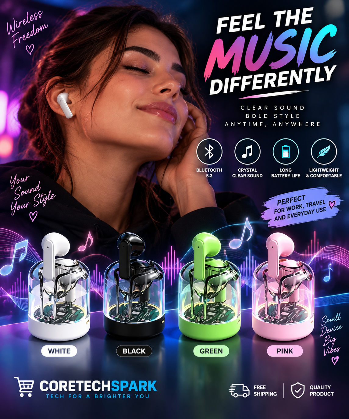 Tech Spark TWS Earbuds – Bluetooth 5.3, HIFI Stereo Sound